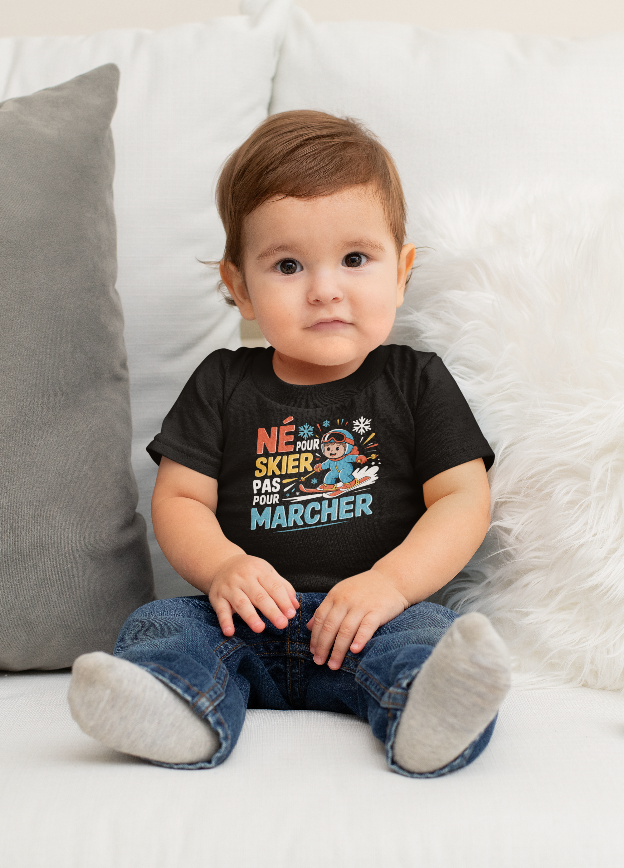 T-shirt en jersey bébé "Né pour skier, pas pour marcher"